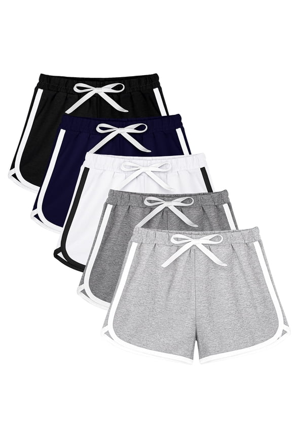 5 Packs Girls Cotton Athletic Shorts Active Running Shorts Toddler Summer Shorts Dolphin Dolphin Yoga Shorts