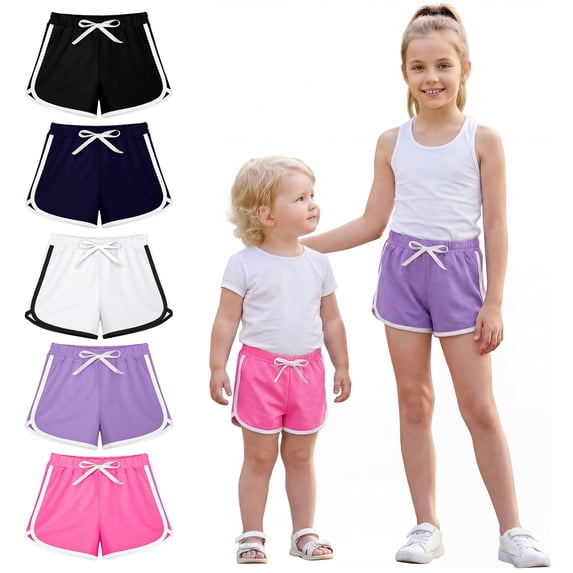 Resinta Girls 5-Pack Dolphin Shorts, Soft Cotton Activewear Girls Athletic Shorts for Gym, Sports & Play, Sizes 2T-3T to 12-14Y