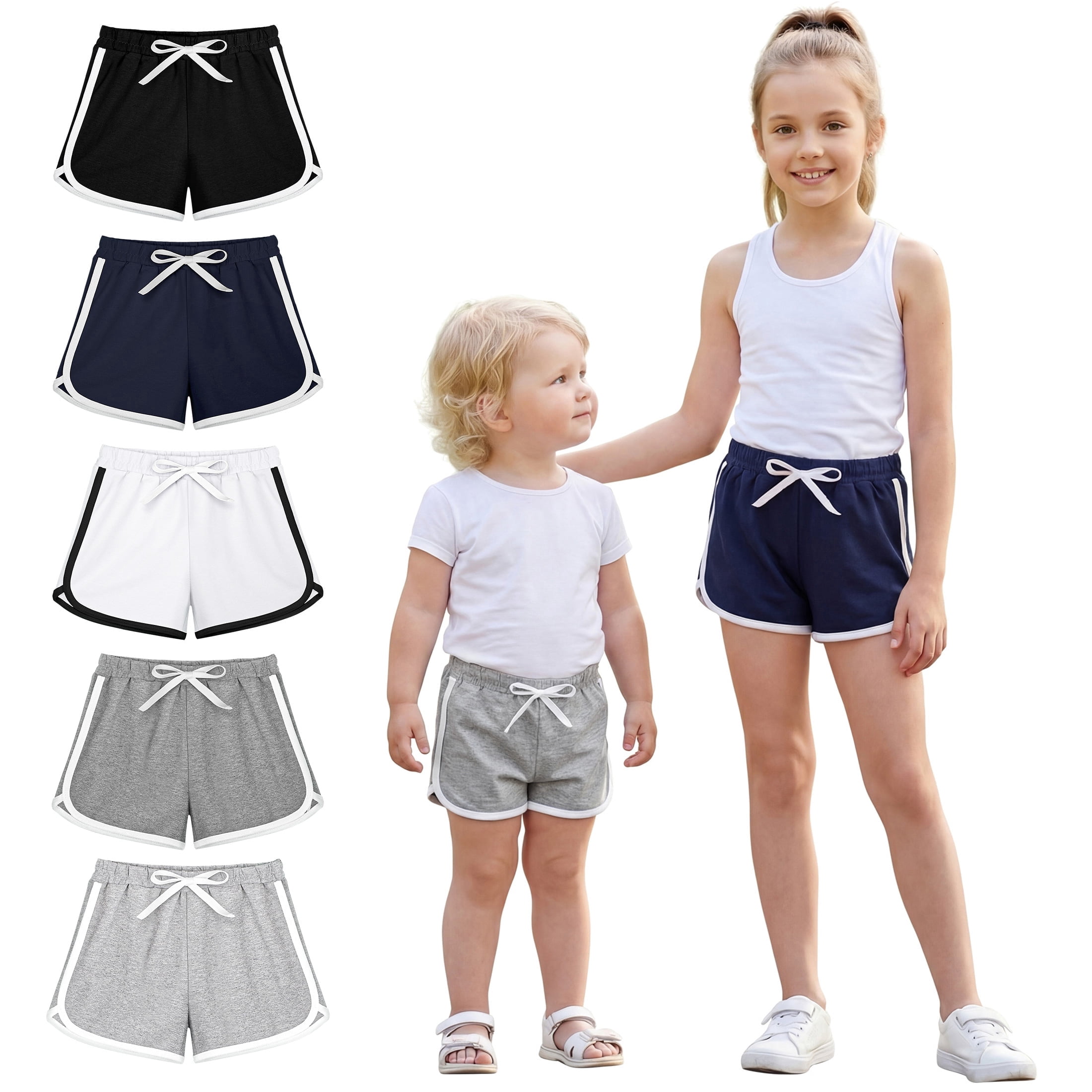 Resinta Girls 5-Pack Dolphin Shorts, Soft Cotton Activewear Girls Athletic Shorts for Gym, Sports & Play, Sizes 2T-3T to 12-14Y