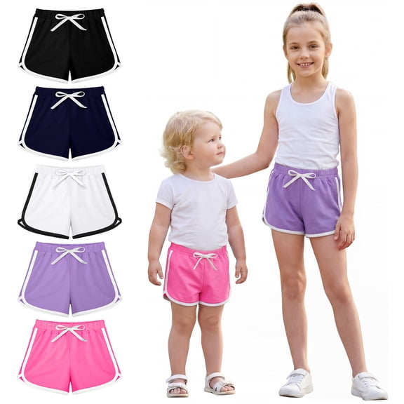 Resinta 5 Packs Girls Cotton Athletic Shorts Active Running Shorts Toddler Summer Shorts Dolphin Dolphin Yoga Shorts
