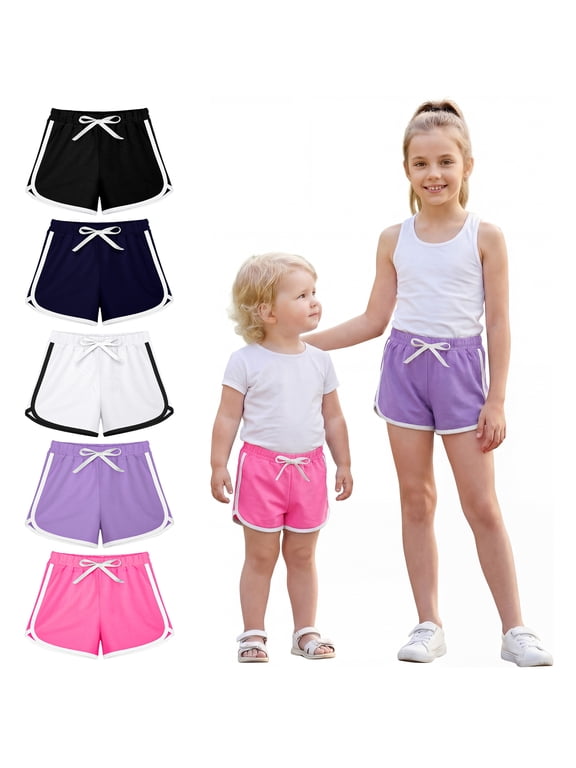 5 Packs Girls Cotton Athletic Shorts Active Running Shorts Toddler Summer Shorts Dolphin Dolphin Yoga Shorts