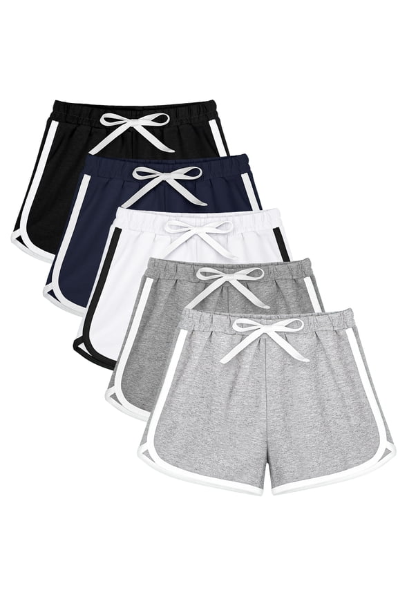 Girls 5-Pack Cotton Athletic Shorts Dolphin Hem Active Running Yoga Shorts for Toddler & Big Girls Summer (2-3T to 12-14Y)