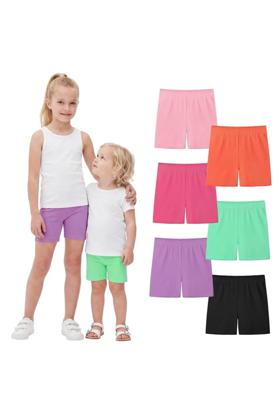 6 Pack Girls Bike Shorts Under Dress Dance Cartwheel Shorts for Toddler Kids Summer Clothes Multicolor