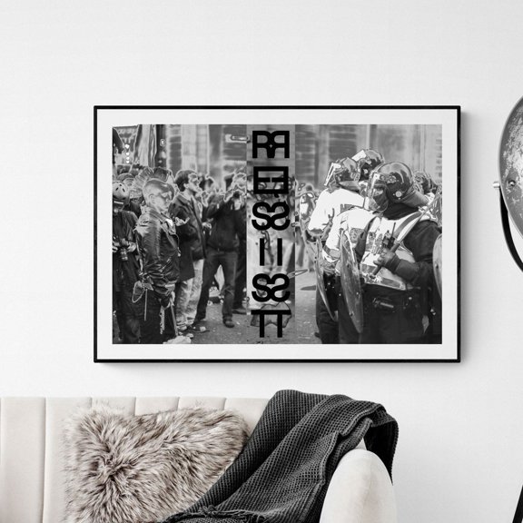 Resist Original Urban Art Poster, Black And White Modern Wall Art Print