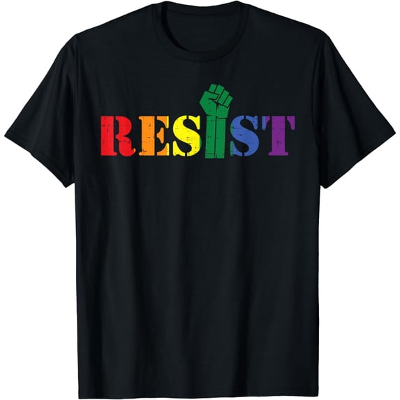 Resist Raised Fist Protest LGBTQ Rainbow Flag Gay Pride Ally T-Shirt