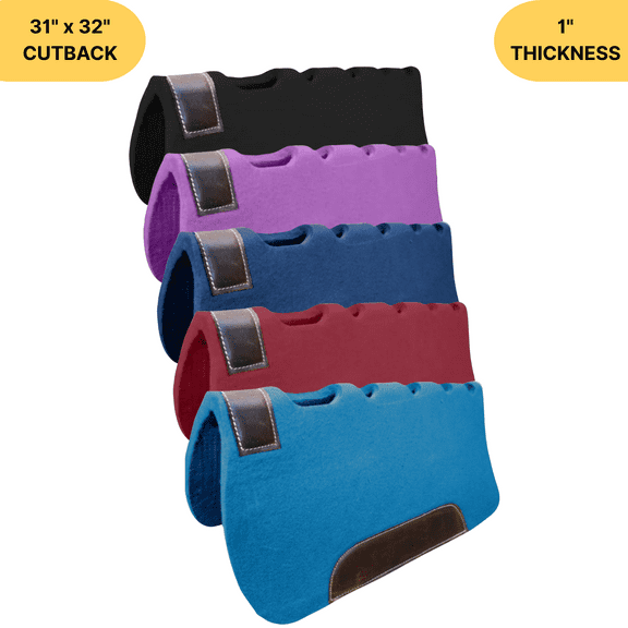 Resistance 31"x32" Saddle Pad – 1" Thick Cut-Back Felt with Wear Leathers | Shock-Absorbing & Comfortable for Performance Riding