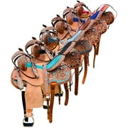 Resistance Adult Western Horse Barrel Saddle For Horse Riding | Floral Tooled With Silver Conchos | Genuine Leather 14" 15" 16" With Free Tack Set