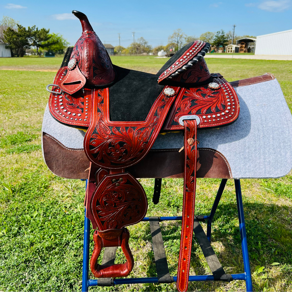 Resistance Adults Western Pleasure Trail Treeless Leather Horse Saddle Rawhide Cantle