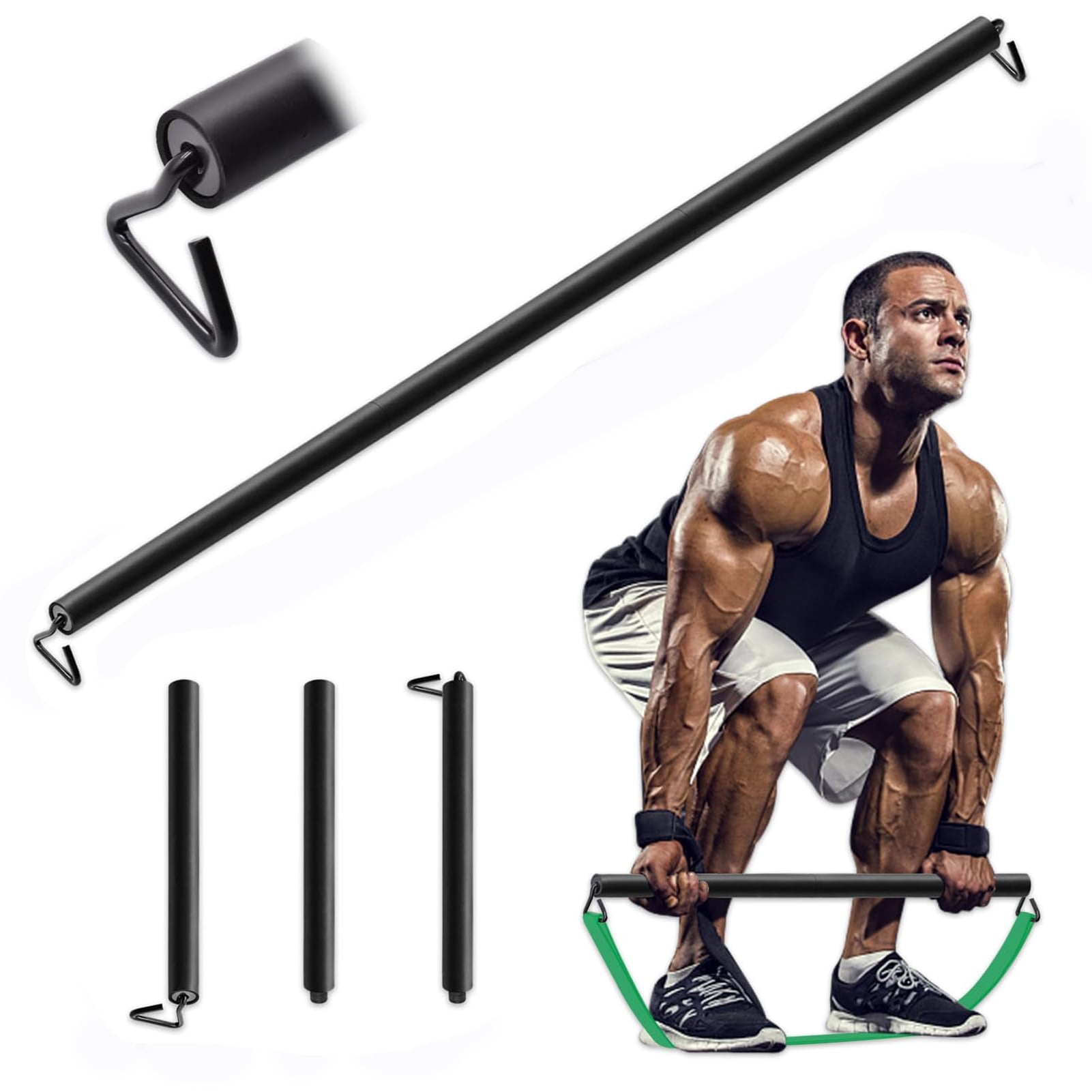 Resistance Band Bar 26.4in or 39.4in Workout Bar for Fitness Portable Weightlifting Training Suit for Home Exercise Resistance Band Training