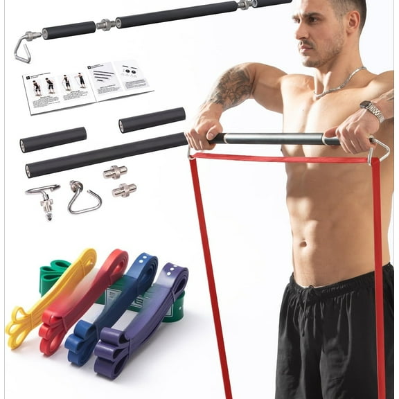 Resistance Band Bar, Length-Adjustable Detachable Heavy Duty Workout Bar for Resistance Band Training, Core Muscle Training, Home & Ourdoor Workout