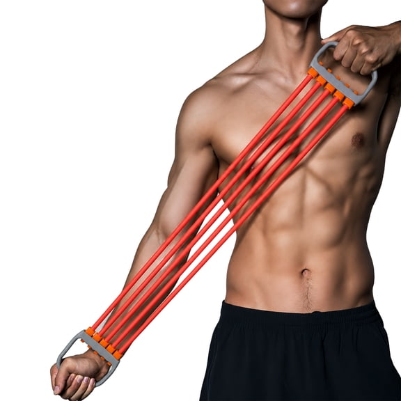 Resistance Band Chest Expander 5 Tube Adjustable 30 to 150 lbs Strength Training for Home Gym Red