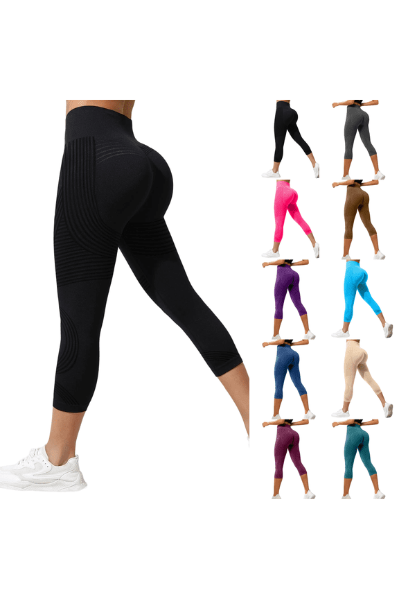 Resistance Band Leggings for Women 3D Anti Cellulite Compression Capri Leggings Scrunch Butt Lifting Yoga Pants Black S