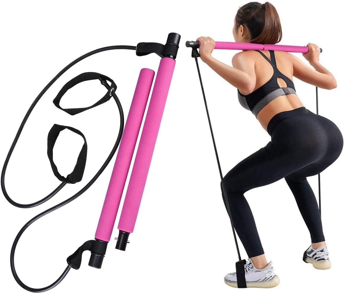 Portable Pilates Bar kit with Free 8-Loop Stretch Band, Workout Videos &  Exercise Manual + Posture Alignment Guide, Meal & Workout Planner
