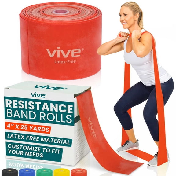 Vive Professional Non-Latex Resistance Band Roll – 25-Yard Elastic for Physical Therapy, Strength Training, Rehabilitation, and Full-Body Workouts, Medium