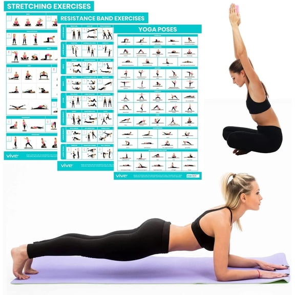 Resistance Band Workouts, Stretching Exercises, Yoga Poses Poster (3 Pack) 149