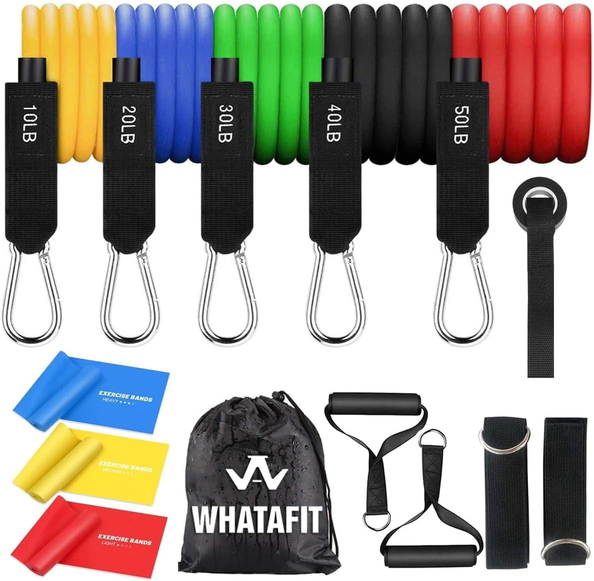 WHATAFIT Resistance Bands Set With Handles - 5-Level Exercise Bands For Home Workouts & Strength Training