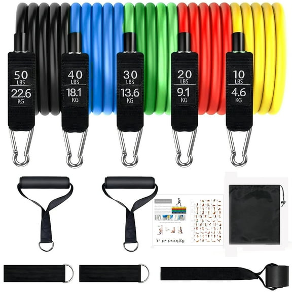 Resistance Bands Exercise Bands Workout Bands with Handles - Up to 150lb, Indoor and Outdoor Bands with Door Anchor and Handles for Men/Women