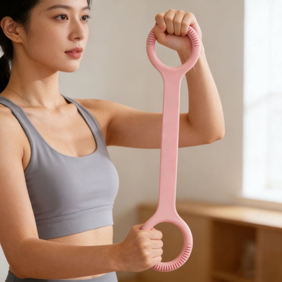 Resistance Bands Figure 8 19.69 Inch for Women and Men, 15-35lb Rubber Exercise Bands with Handles for Arms Back Shoulder Stretch, Portable Chest Expander Strap for Yoga Pilates, Pink
