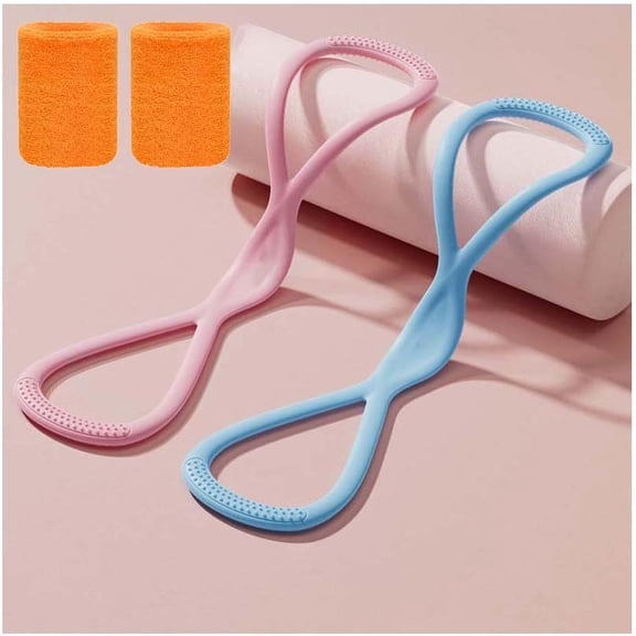 Resistance Bands, Figure 8 Exercise Bands for Women Men, Latex Stretch Elastic Band with Handles, Work Out Chest Expander, Weight Fitness Pulling Rope for Legs, Yoga(Pink 25lb+Blue 25lb)