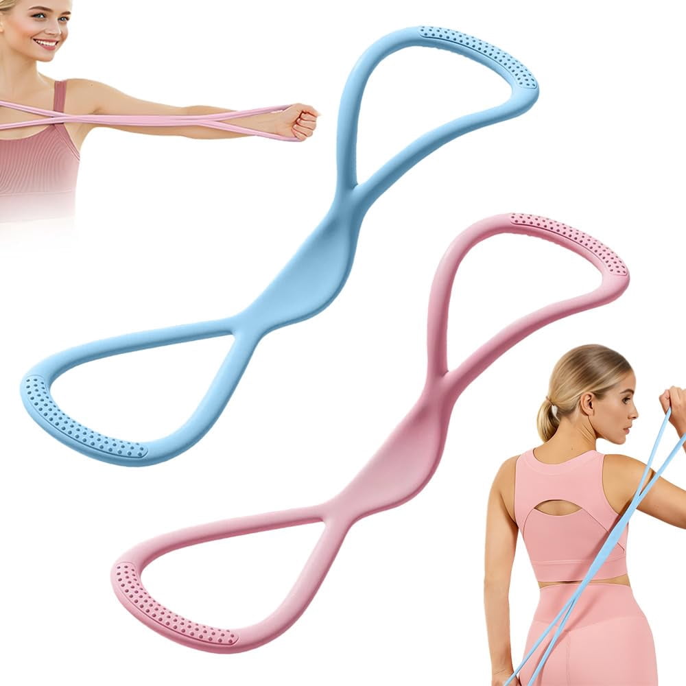 Resistance Bands Figure 8 Exercise Bands with Handles for Women Men, Strength Training Yoga Pilates Elastic Stretch Bands