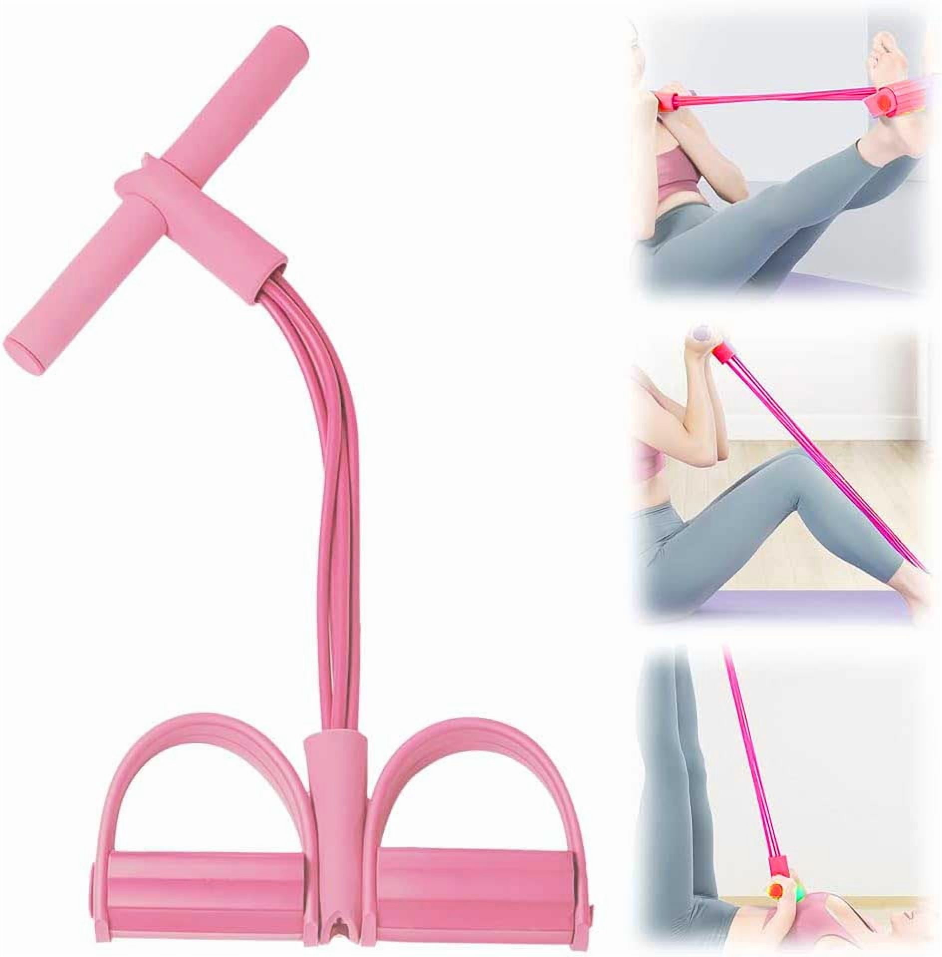 Resistance Bands with Handles, 4-Tubes Elastic Foot Pedal Resistance Bands, Multifunction Fitness Bands for Abdomen, Waist, Arm, Leg Stretching Training（Pink）