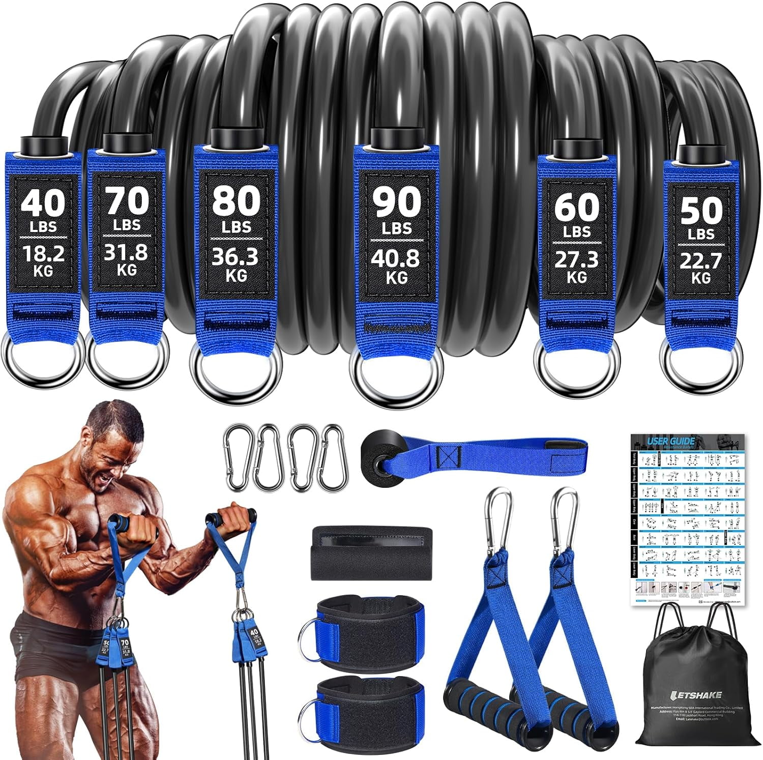 Resistance Bands, Heavy Duty Exercise Bands for Working Out, Green Workout Bands with Handles, Stretch Band for Men, Fitness Bands for Home Workouts, Muscle Training, Strength, Slim, Yoga