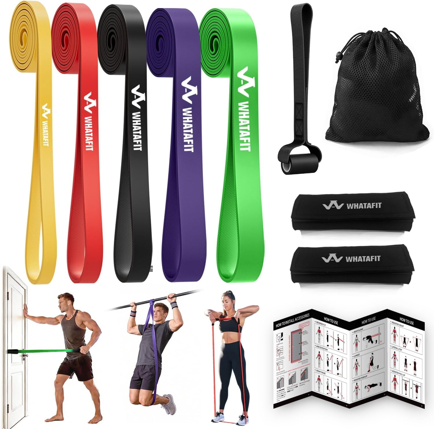 Resistance Bands,Pull Up Assist Bands Set with Handles, Exercise & Workout Bands with Door Anchor for Men & Women – Home Fitness Equipment for Strength Training, Stretching