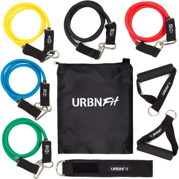Resistance Bands Set (12 Piece) Includes Door Anchor, Ankle, Wrist Strap, Exercise Guide