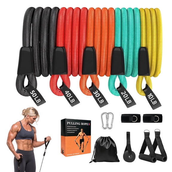 5 Levels Resistance Bands Set with Door Anchor, Handles, Ankle Straps, Carry Bag for Home Gym Strength Training