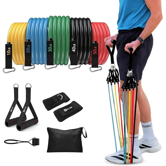 Resistance Bands Set - 5 Stackable Workout Bands with Handles, Pure Latex, High Elasticity &  Resistant - Smell-Free Full- Exercise Bands for Rehab, Basic  & Strength Workouts