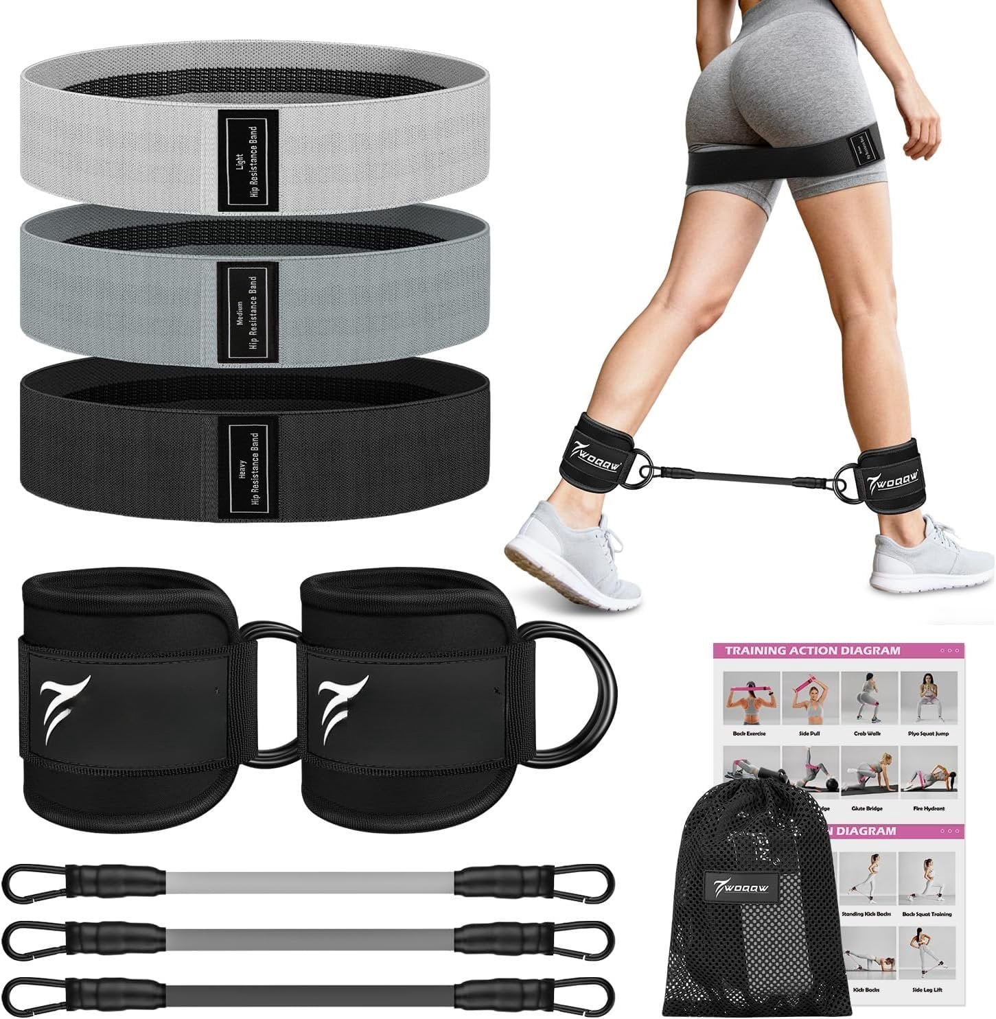 Resistance Bands Set - Ankle With Cuffs For & Glute Workout  Fabric Booty Women Home Gym Exercise Equipment Pilates Fitness Yoga Physical