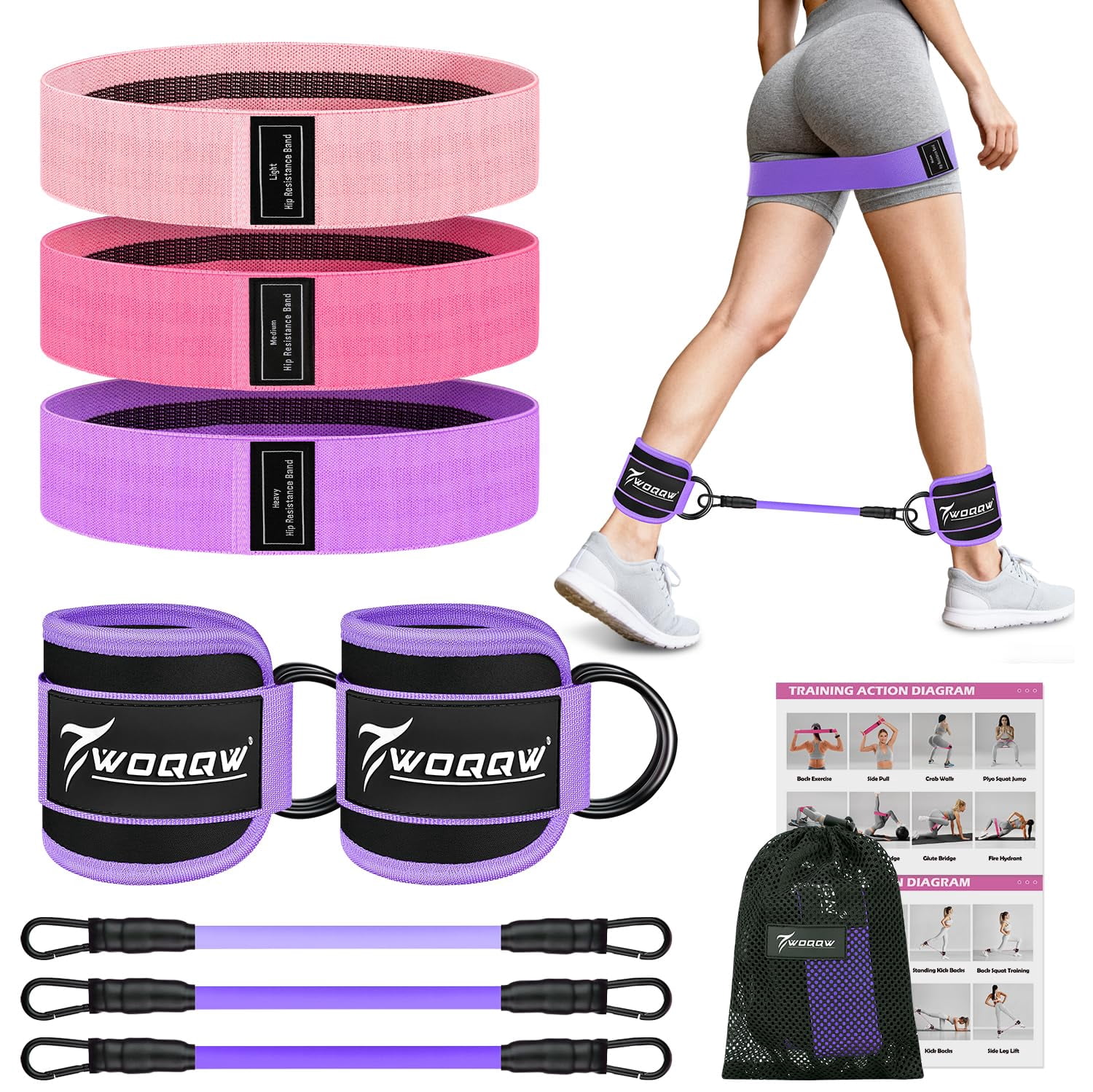Resistance Bands Set - Ankle Resistance Bands with Cuffs for Legs & Glute Workout, Fabric Booty Bands for Women, Home Gym Exercise Equipment for Hip, Pilates, Fitness, Yoga, Physical Therapy