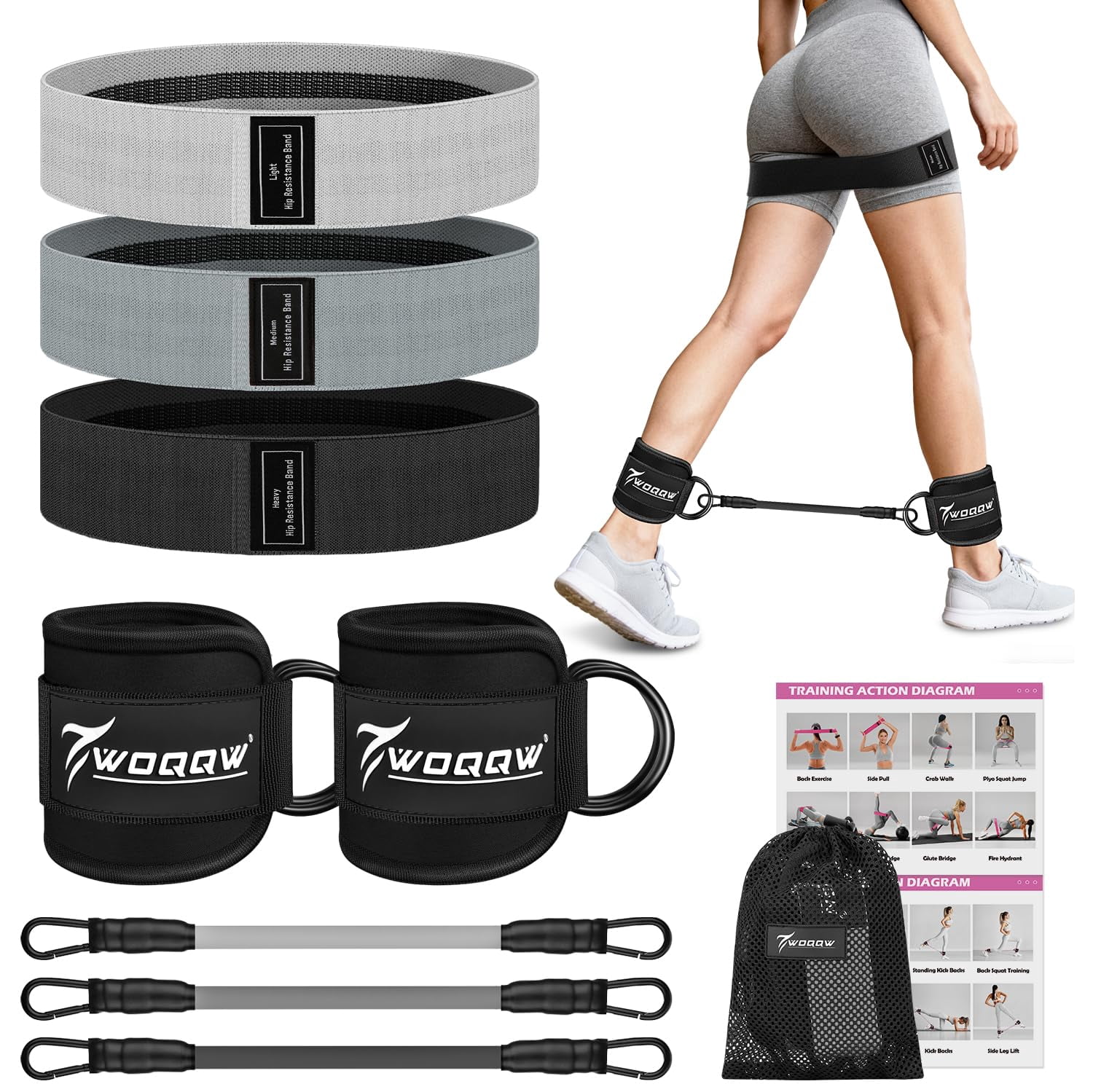Resistance Bands Set - Ankle Resistance Bands with Cuffs for Legs & Glute Workout, Fabric Booty Bands for Women, Home Gym Exercise Equipment for Hip, Pilates, Fitness, Yoga, Physical Therapy