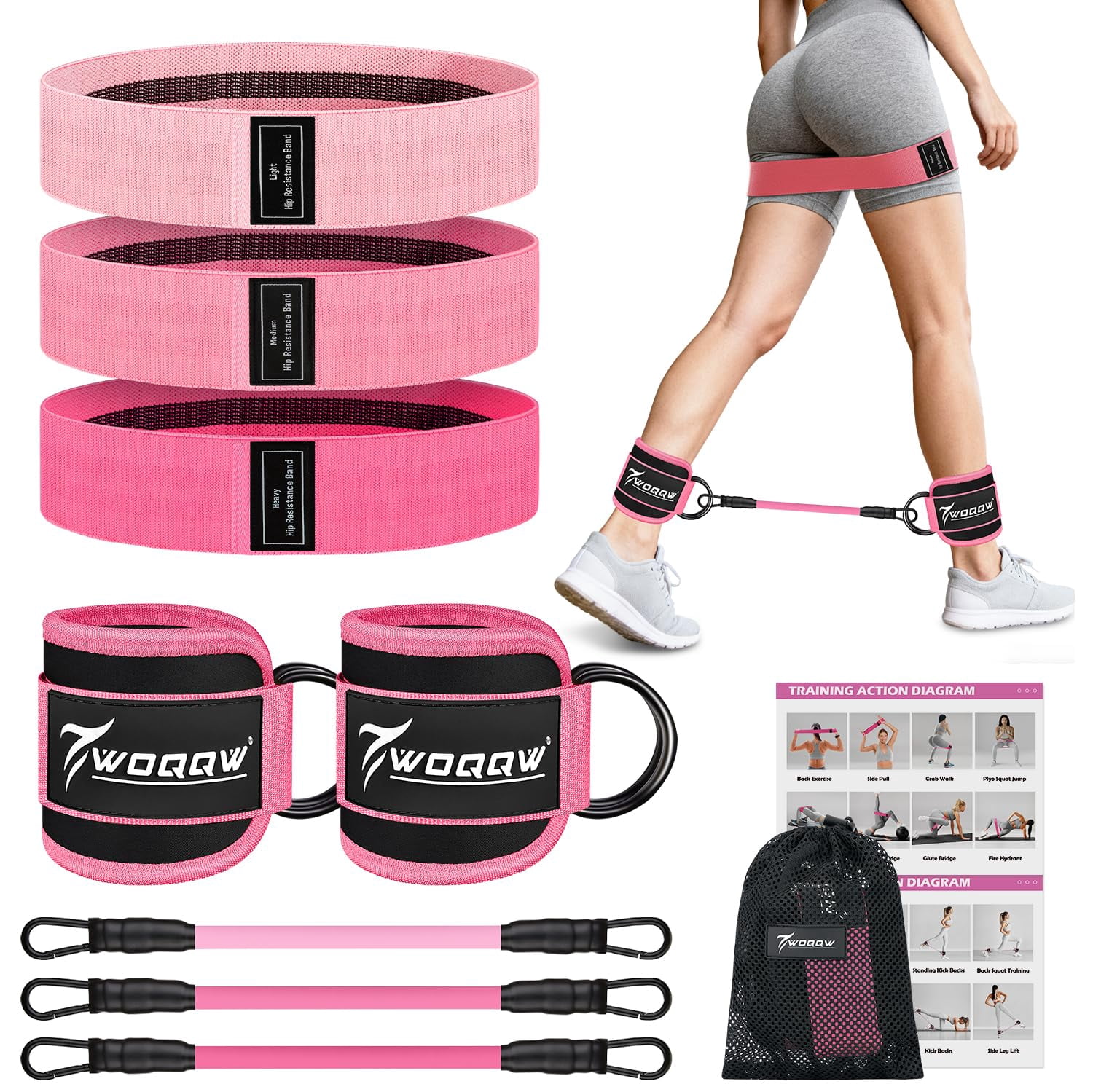 Resistance Bands Set - Ankle Resistance Bands with Cuffs for Legs & Glute Workout, Fabric Booty Bands for Women, Home Gym Exercise Equipment for Hip, Pilates, Fitness, Yoga, Physical Therapy