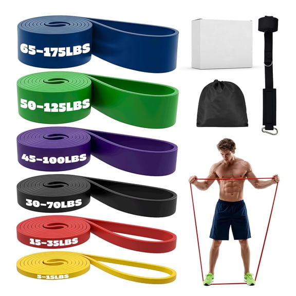 Resistance Bands Set with Door Anchor, Multi-Levels Pull Up Assistance Bands, Exercise Bands for Working Out, Stretching, Muscle Training, Physical Therapy (Men/Women)
