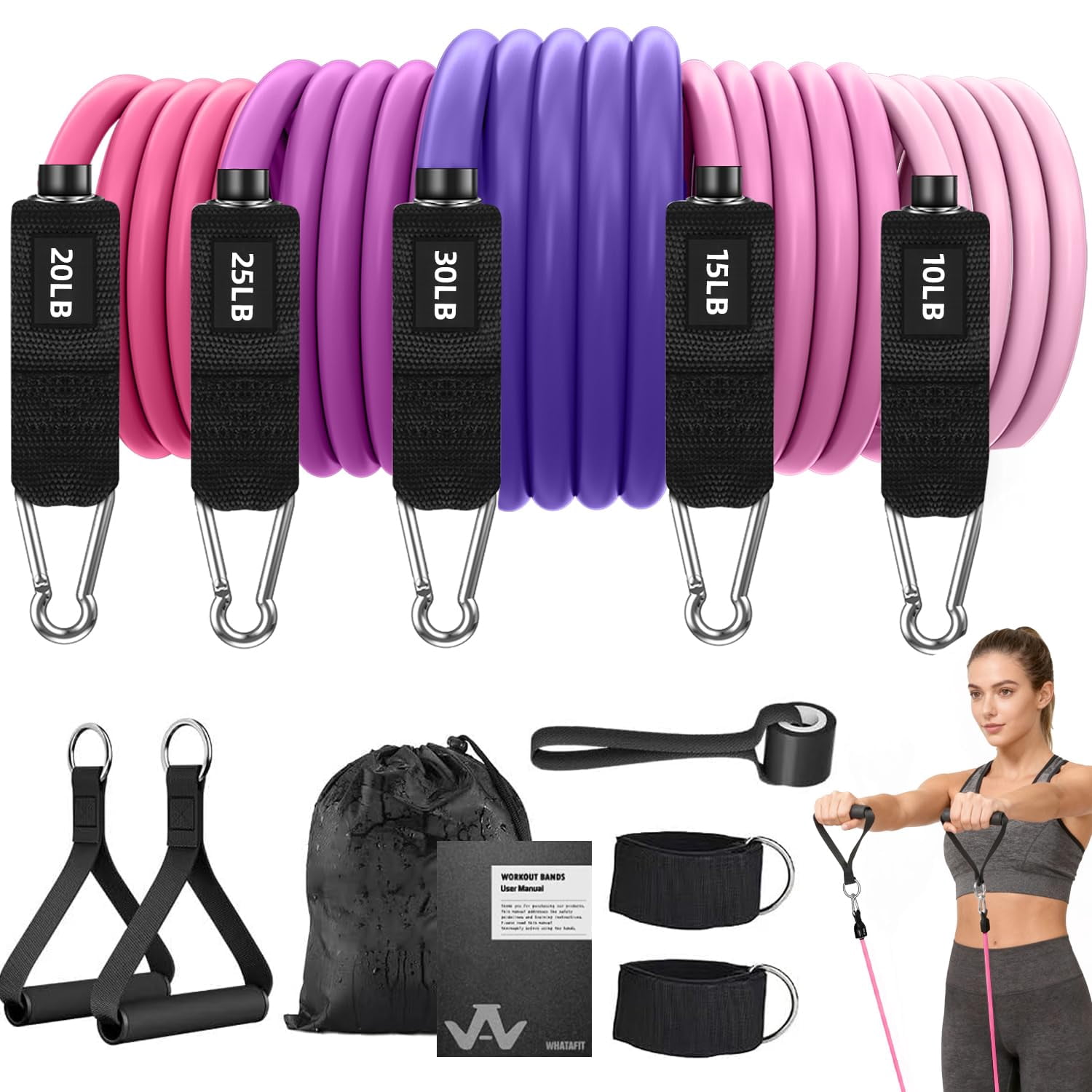 Resistance Bands Set with Handles - Exercise Bands Home Gym Strength Training Equipment, Includes Door Anchor & Ankle Straps for Full Body Workout Bands, Physical Therapy