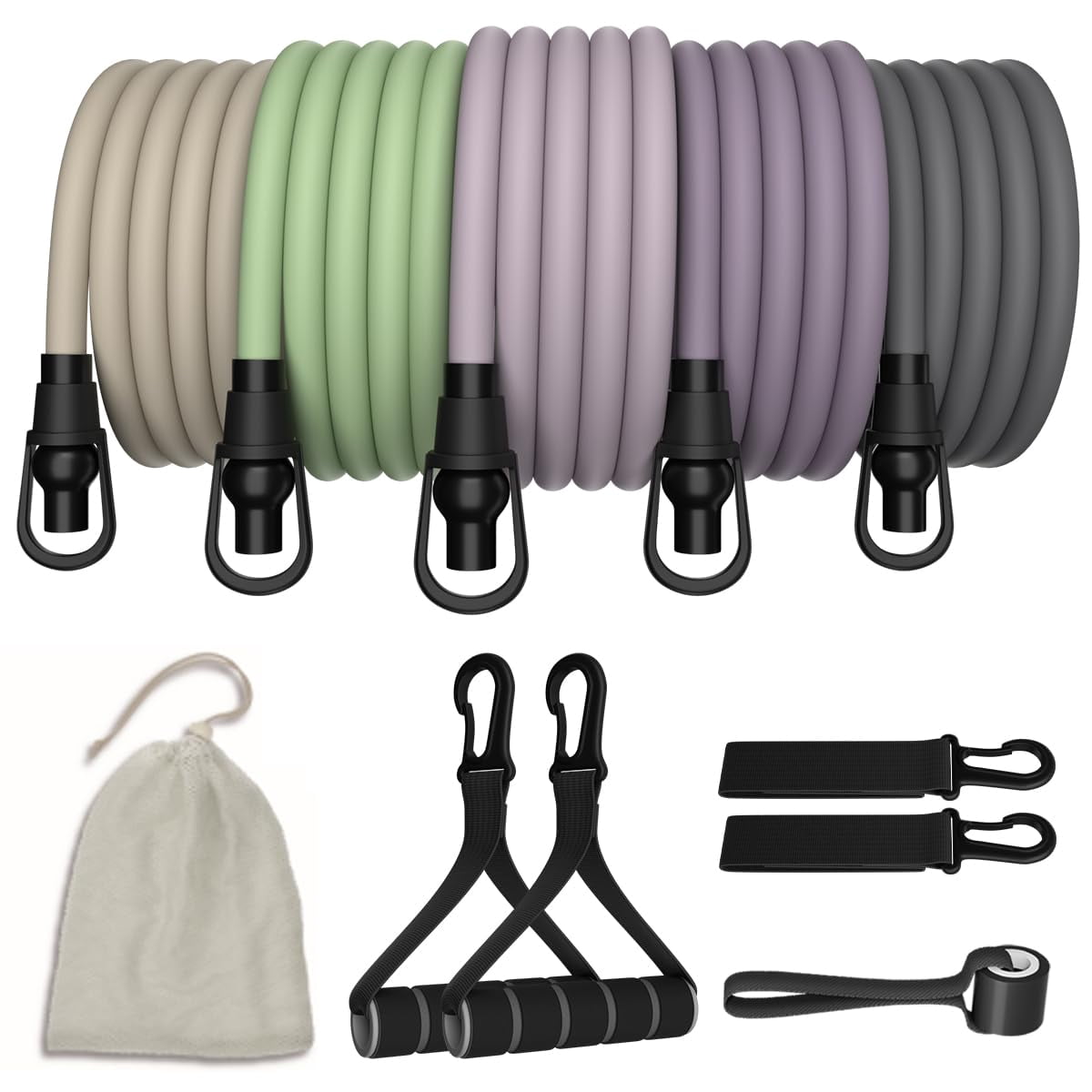 Resistance Bands Set with Handles - Exercise Bands Home Gym Strength Training Equipment, Includes Door Anchor & Ankle Straps for Full Body Workout Bands, Physical Therapy