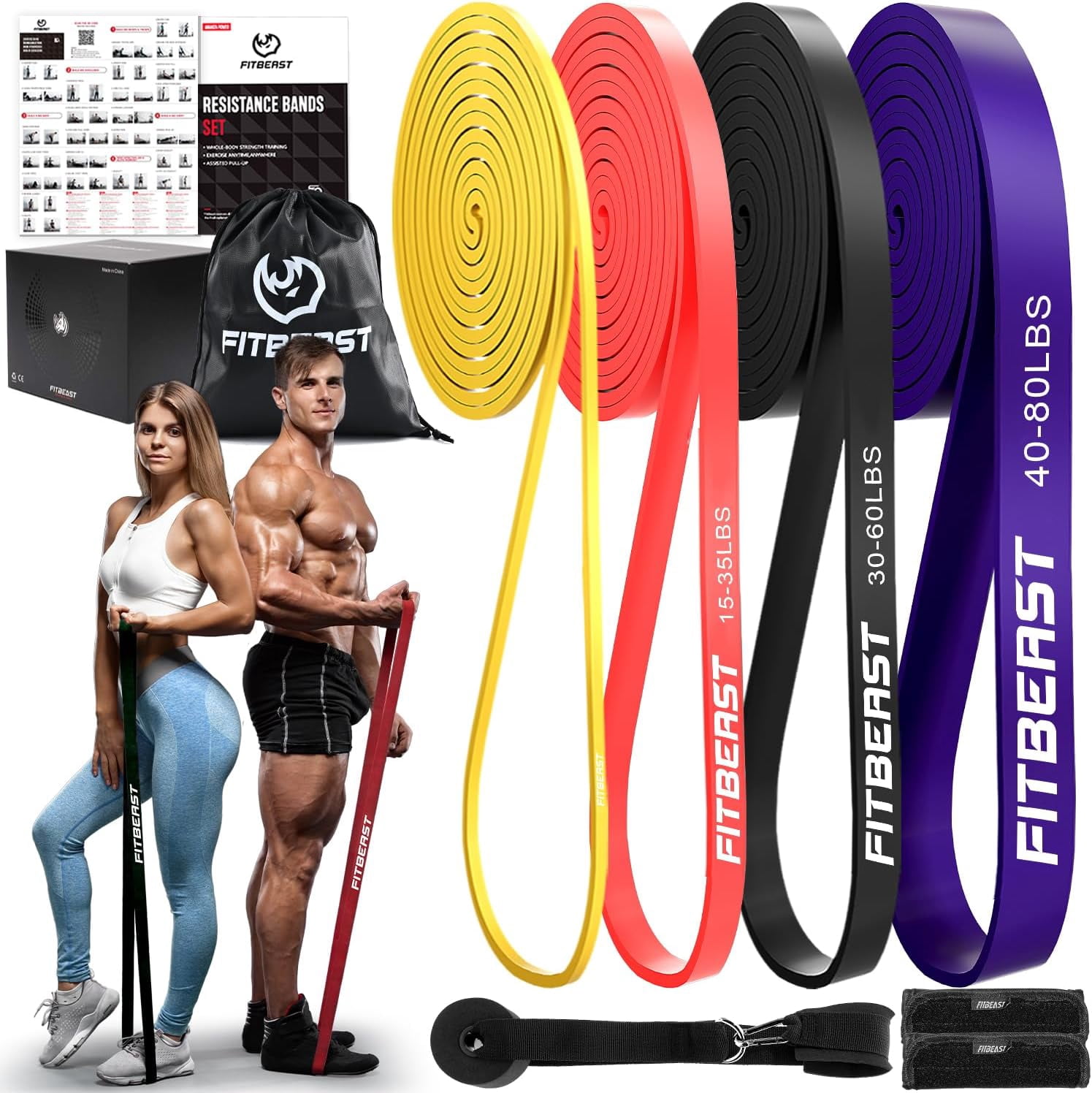 Resistance Bands Set, Pull Up Assist Bands for Strength Training, Powerlifting, Muscle Toning, Yoga, Mobility Exercises, Rehabilitation, Full-Body Workout