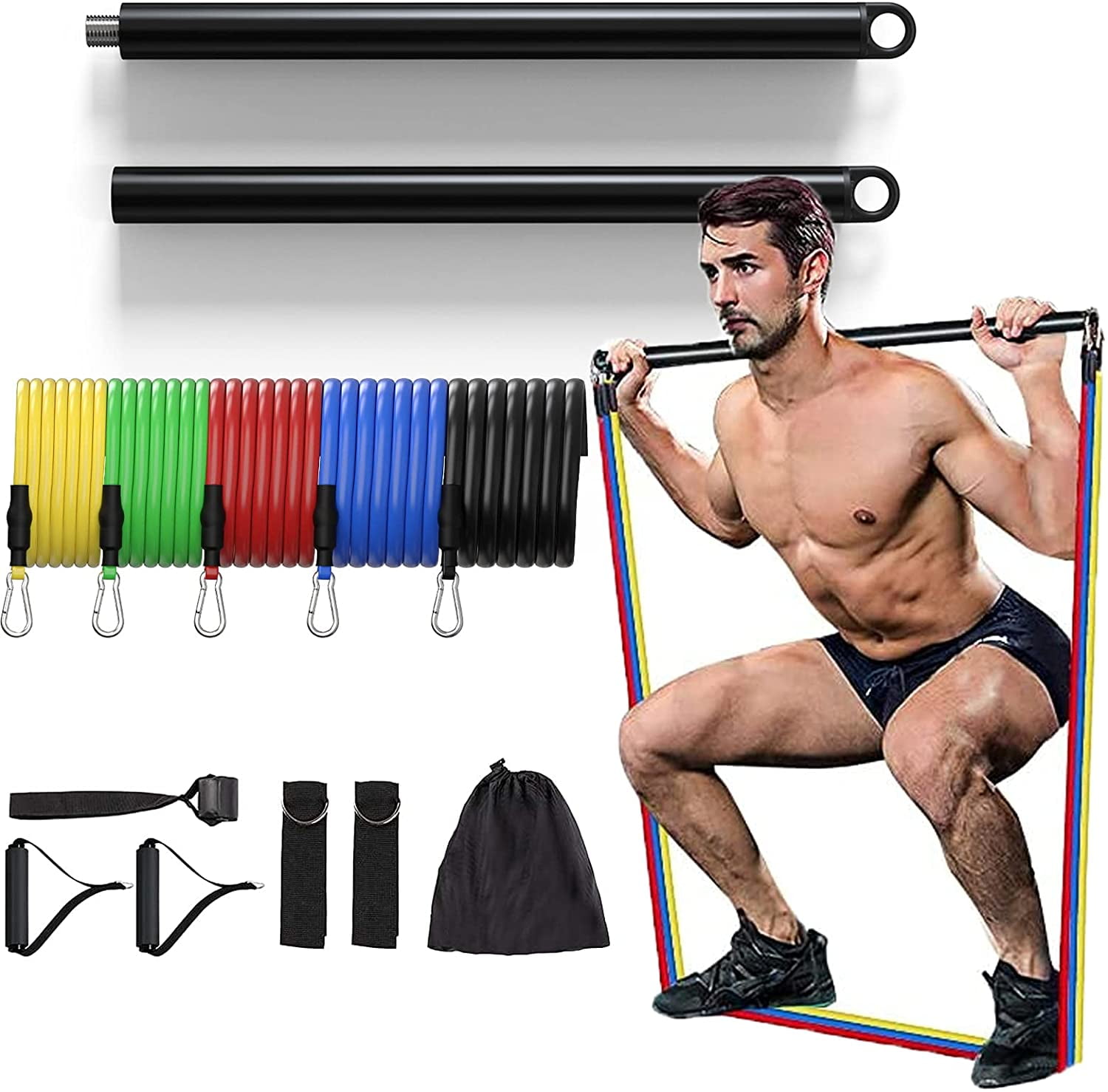 SmartWorkout - Resistance Bands Set with Bar and Training Program -  Adjustable Resistance from 11 to 264 lb - Resistance Bar for Strength  Exercises : : Sports & Outdoors