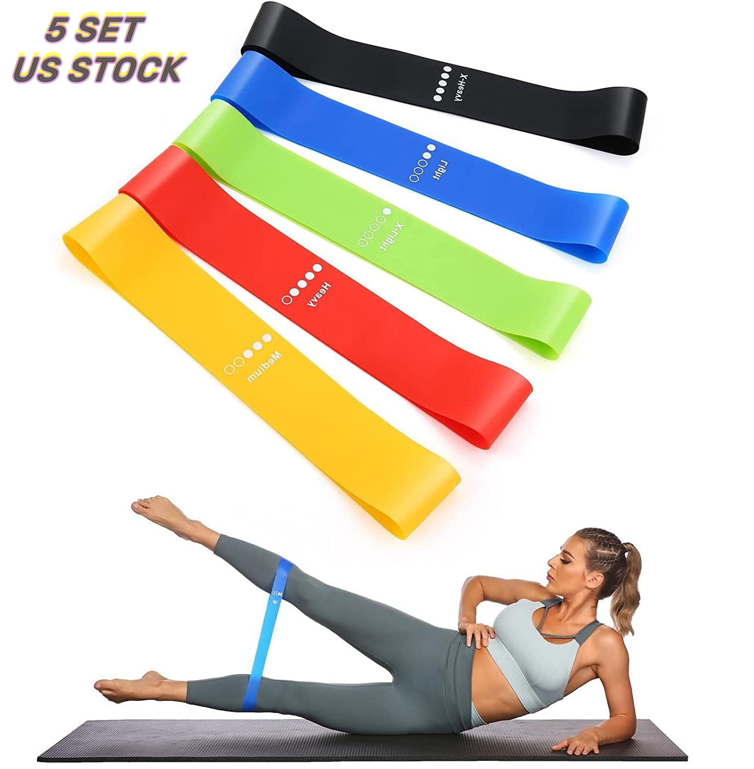 Resistance Bands Set of 5 with Carry Bag, Portable Exercise Bands ...