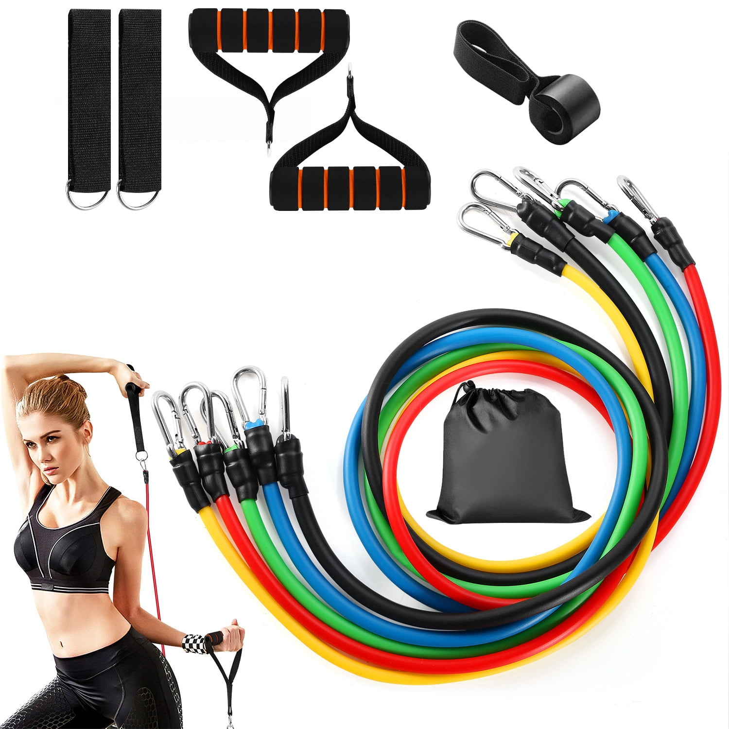 Resistance Bands Set with Handles, Ankle Straps & Door Anchor, 5 Color-Coded Tube Bands 10-30 lbs, Portable Home Gym Workout for Full Body Training