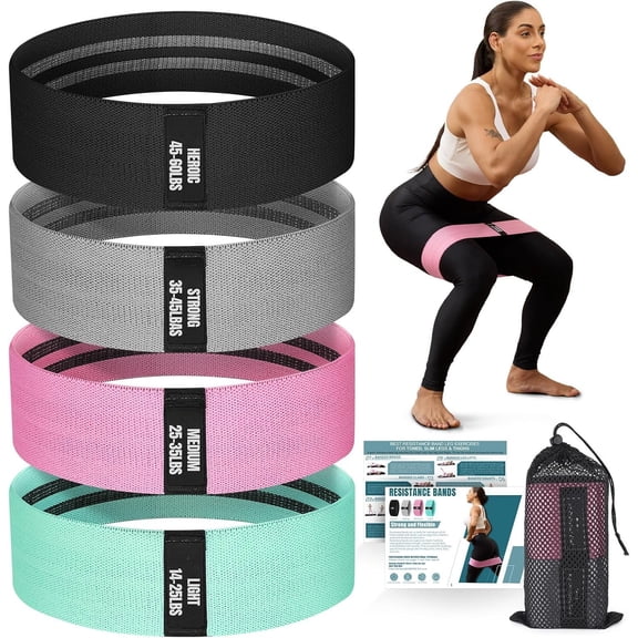 Resistance Bands for Working Out with Guide, 4 Workout Bands for Women & Men, Fabric Exercise Bands for , , Glute, , Booty Bands Set for Yoga, Pilates, Strength