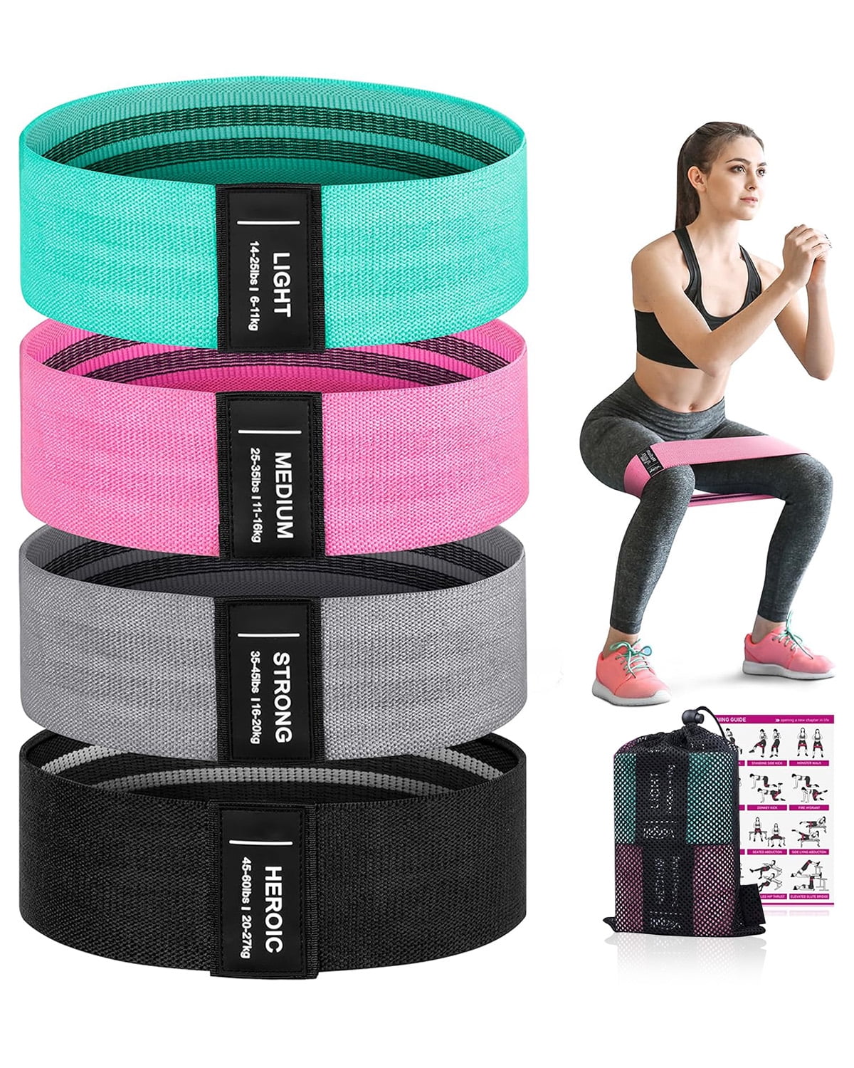 Resistance Bands for Working Out, 4 Booty Bands Fabric Elastic Bands for Exercise Bands Resistance Bands for Legs Bands for Working Out Hip Thigh Glute Bands Set