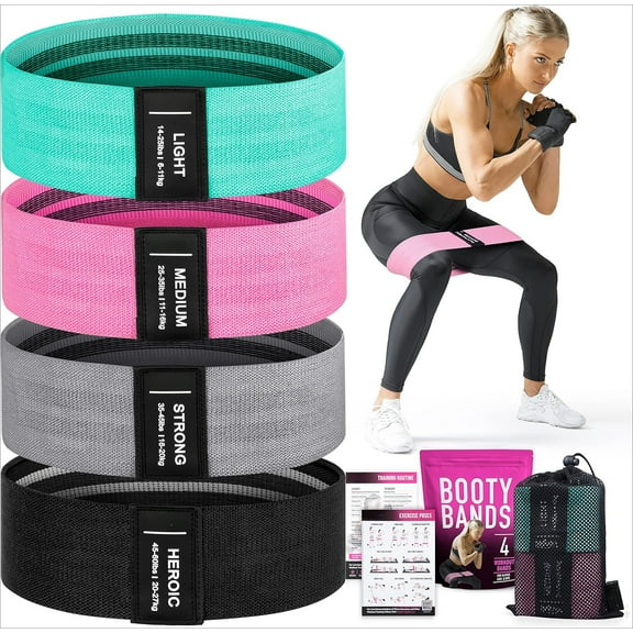 Resistance Bands for Working Out with Workout Bands Guide. 4 Booty Bands for Women Men Fabric Elastic Bands for Exercise Bands Resistance Bands for Bands for Working Out Thigh Glute Bands Set
