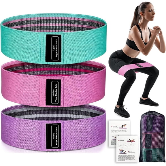 Resistance Bands for Working Out: 3-Set Professional Exercise Bands for Pilates, Yoga,  Gym, Booty,   | Heavy/Medium/Light Fabric Loops for Women Men