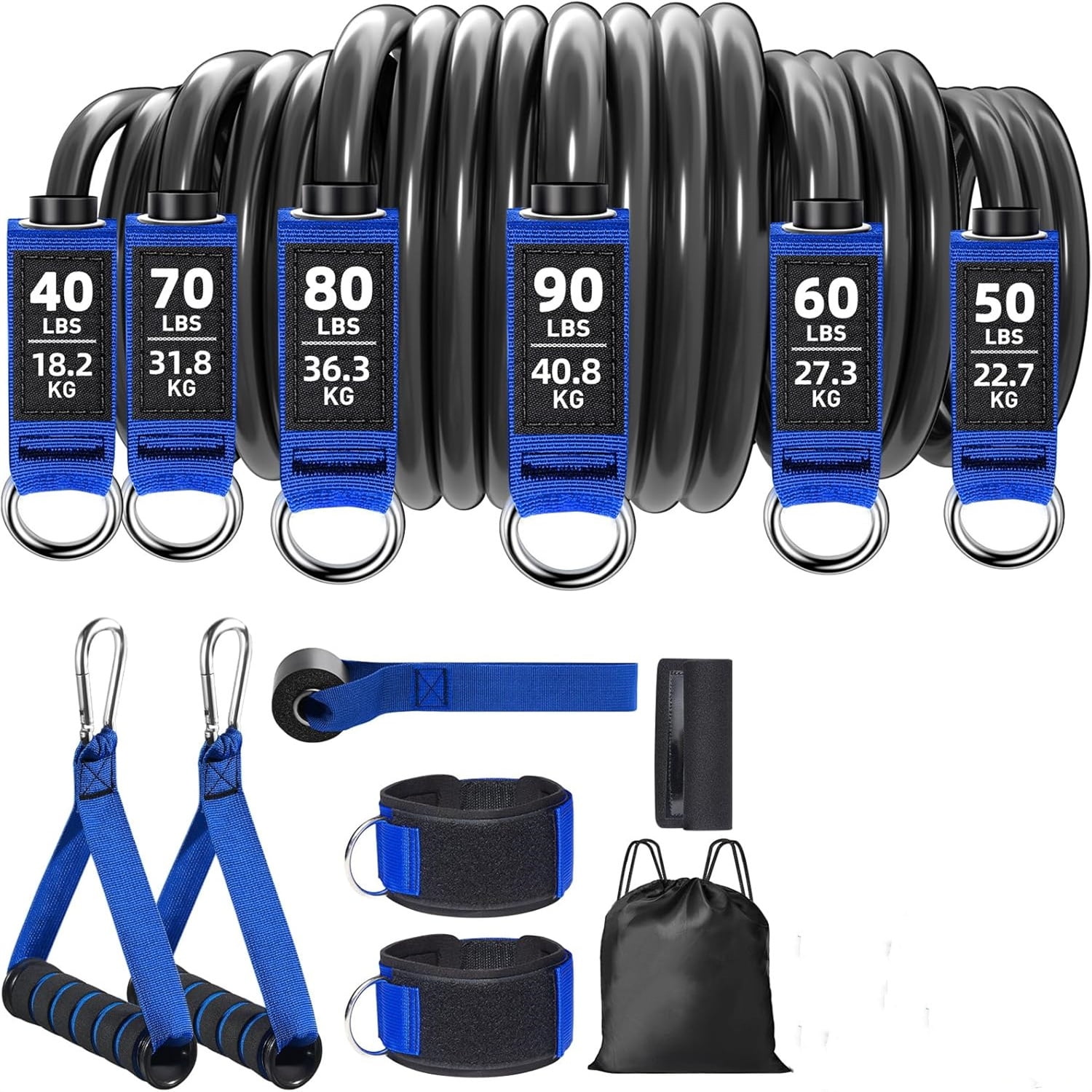 Resistance Bands with Handles Weight Exercise Bands for Men Women, Workout Bands with Door Anchor and Ankle Straps Strength Training Equipment