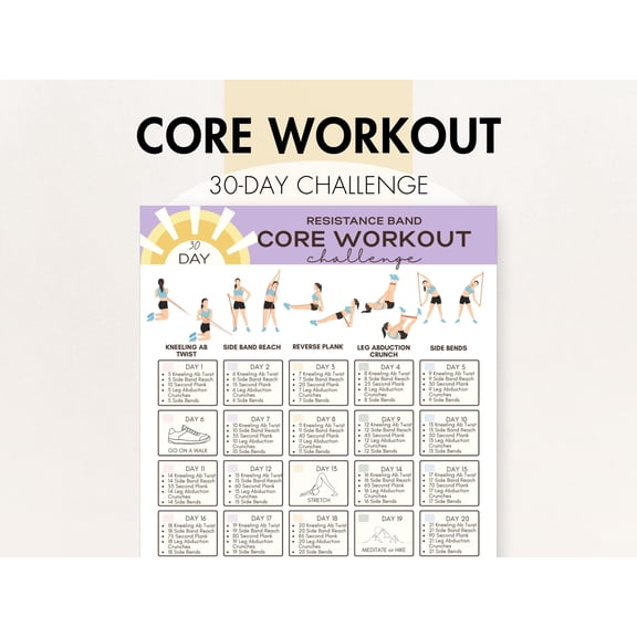 Resistance Belt Core Training Poster, Resistance Belt Core Practice Poster, Beginner Resistance Belt Practice Poster, 30 Day Elastic Belt Challenge Poster