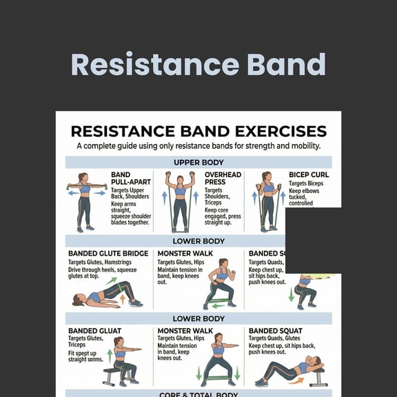 Resistance Belt Exercise Poster, Full Body Exercise Poster For Arms, Legs, Hips, Back, And Core, Family Exercise Plan, Strength Training Poster