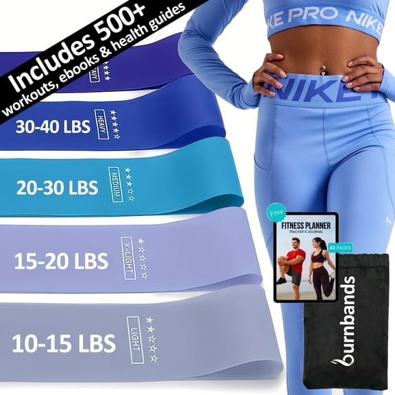 Resistance Loop Bands Set of 5 with Carry Bag – Fitness, Yoga, Pilates & Crossfit Exercise Bands