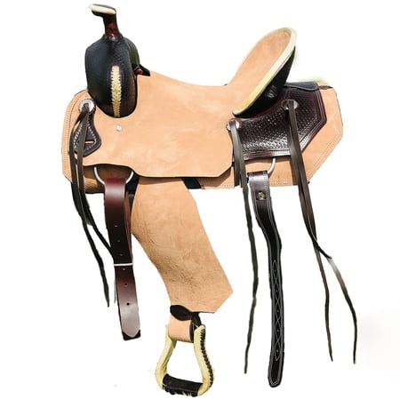 Resistance Kids Western Ranch Saddle – Leather, Hard Seat, Handcrafted with Black Laces, 10" 12" 13", Includes Girth